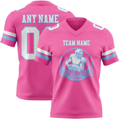 Custom Pink White-Light Blue Authentic Football Jersey