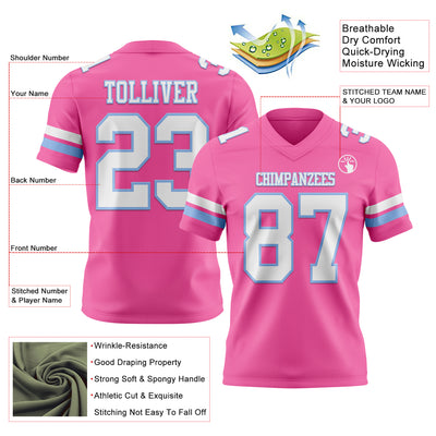 Custom Pink White-Light Blue Authentic Football Jersey