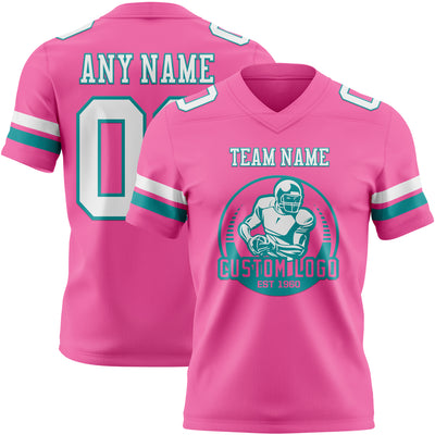 Custom Pink White-Teal Authentic Football Jersey