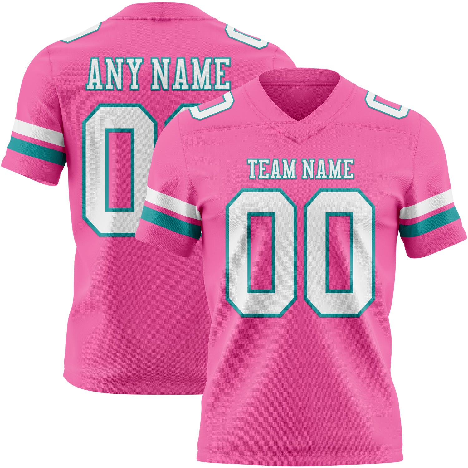 Custom Pink White-Teal Authentic Football Jersey