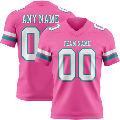 Custom Pink White-Teal Authentic Football Jersey