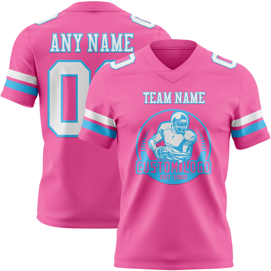 Custom Pink White-Sky Blue Authentic Football Jersey