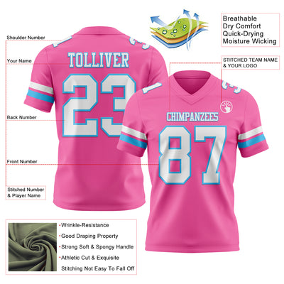 Custom Pink White-Sky Blue Authentic Football Jersey