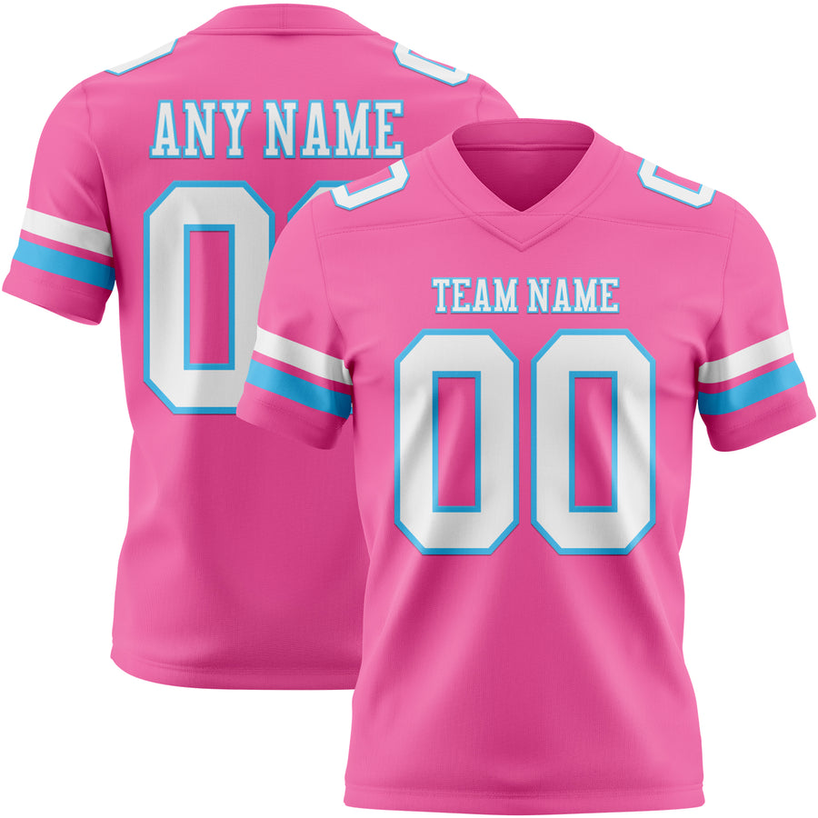Custom Pink White-Sky Blue Authentic Football Jersey
