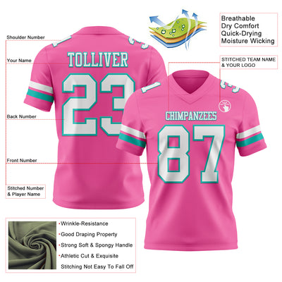 Custom Pink White-Aqua Authentic Football Jersey