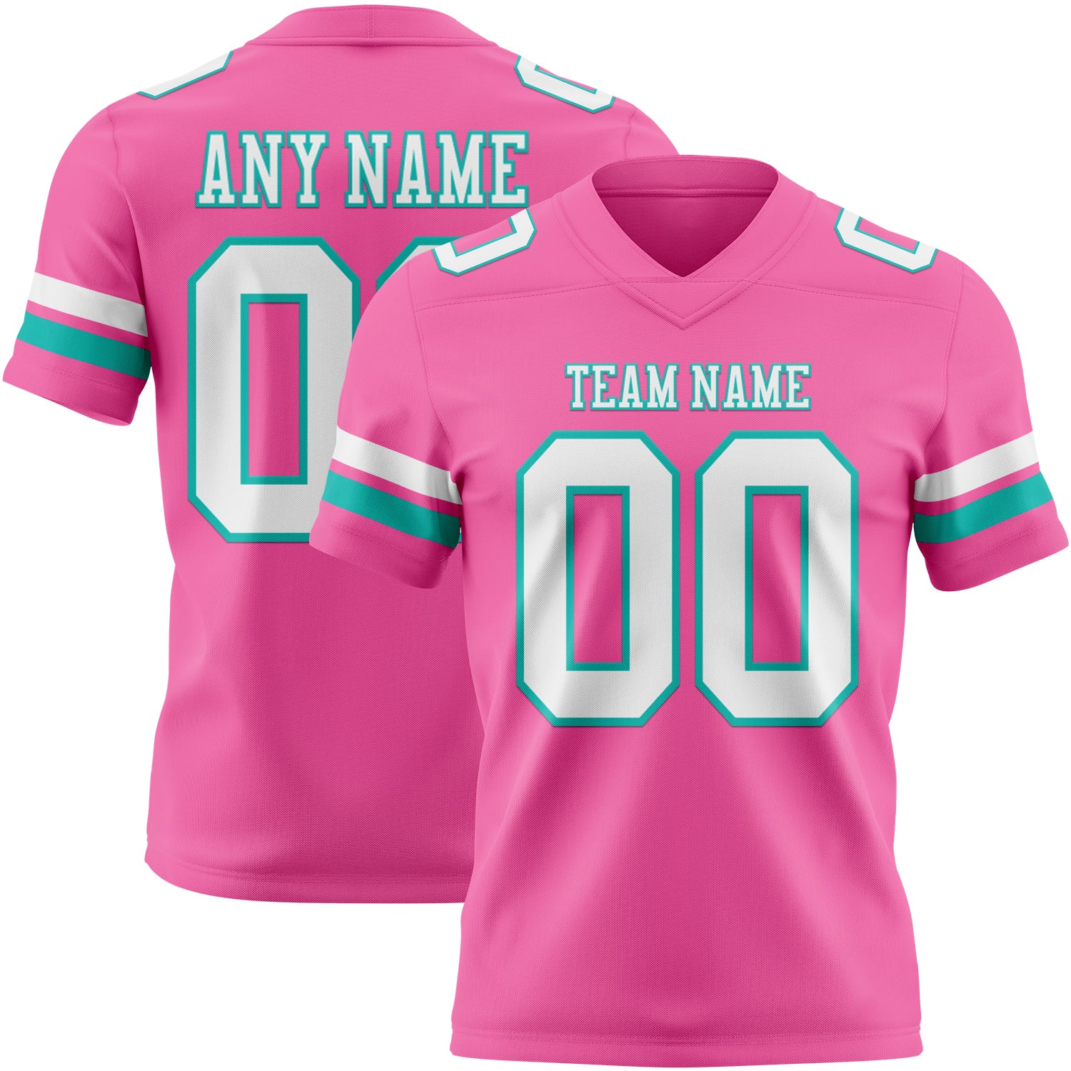 Custom Pink White-Aqua Authentic Football Jersey