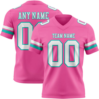 Custom Pink White-Aqua Authentic Football Jersey