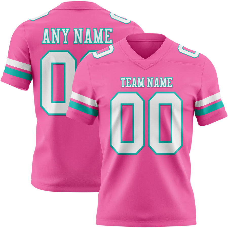 Custom Pink White-Aqua Authentic Football Jersey