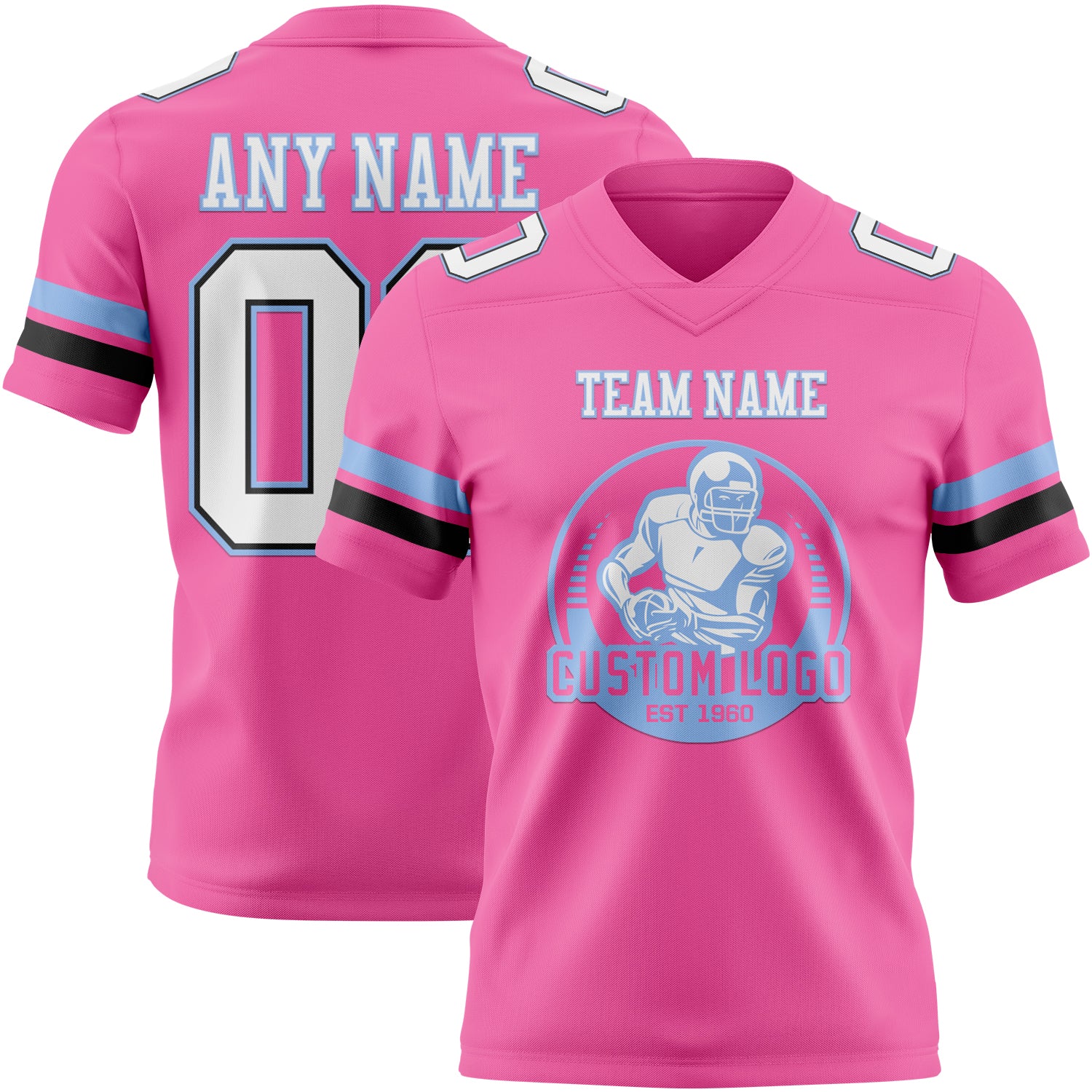 Custom Pink White Black-Light Blue Authentic Football Jersey