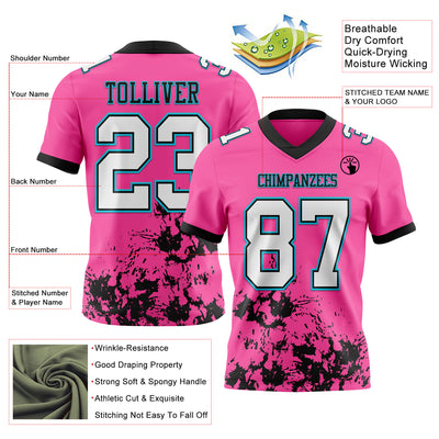 Custom Pink White Black-Lakes Blue 3D Pattern Splash Authentic Football Jersey