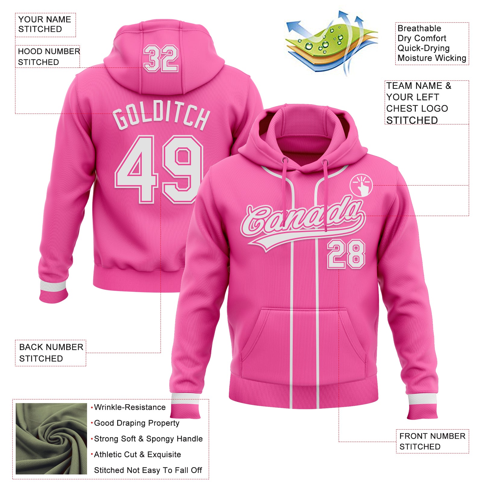 Custom Stitched Pink White-Pink Baseball Pullover Sweatshirt Hoodie