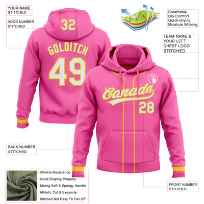 Custom Stitched Pink White-Yellow Baseball Pullover Sweatshirt Hoodie