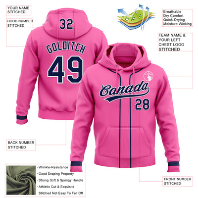 Custom Stitched Pink Navy-White Baseball Pullover Sweatshirt Hoodie