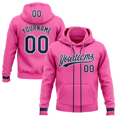 Custom Stitched Pink Navy-White Baseball Pullover Sweatshirt Hoodie