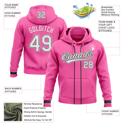 Custom Stitched Pink White-Black Baseball Pullover Sweatshirt Hoodie