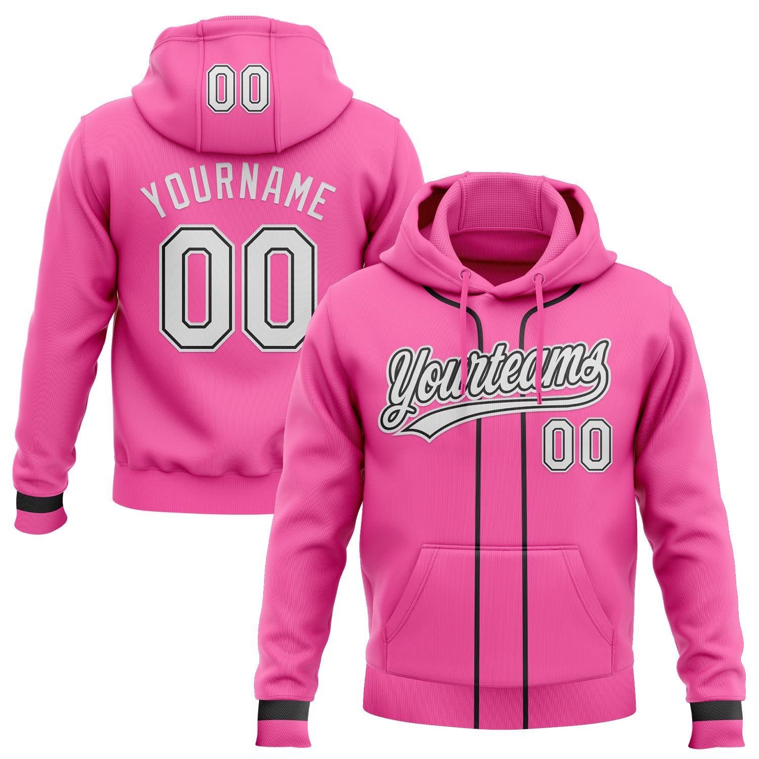 Custom Stitched Pink White-Black Baseball Pullover Sweatshirt Hoodie