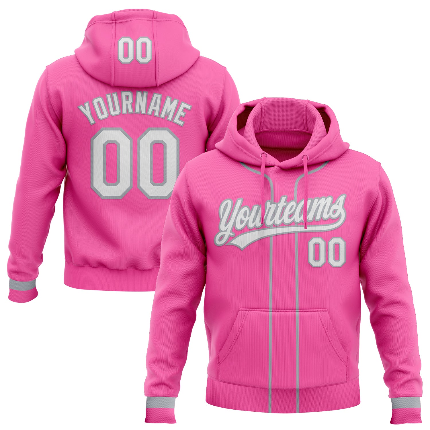Custom Stitched Pink White-Gray Baseball Pullover Sweatshirt Hoodie