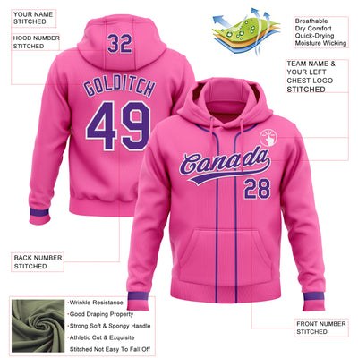 Custom Stitched Pink Purple-White Baseball Pullover Sweatshirt Hoodie