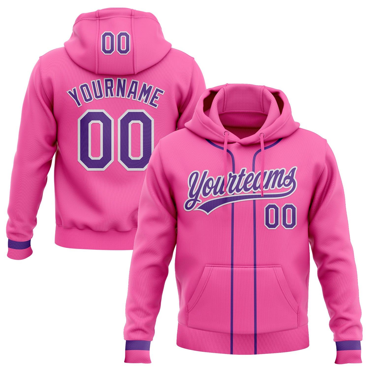 Custom Stitched Pink Purple-White Baseball Pullover Sweatshirt Hoodie