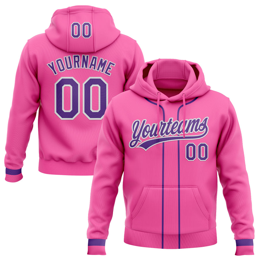Custom Stitched Pink Purple-White Baseball Pullover Sweatshirt Hoodie