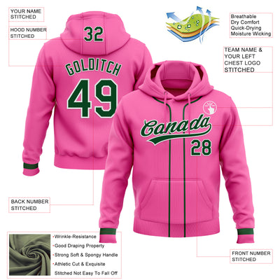 Custom Stitched Pink Green-White Baseball Pullover Sweatshirt Hoodie