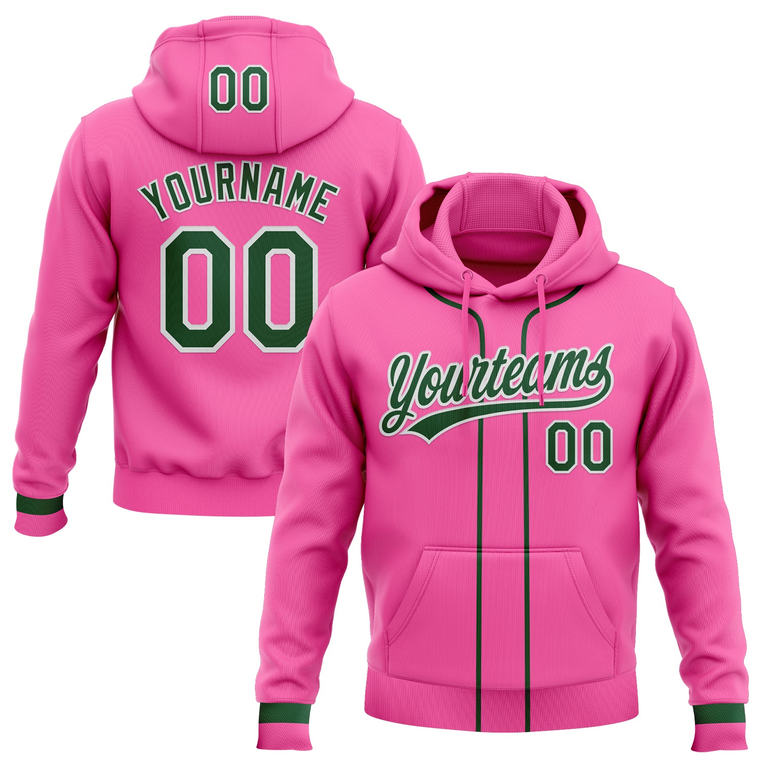 Custom Stitched Pink Green-White Baseball Pullover Sweatshirt Hoodie