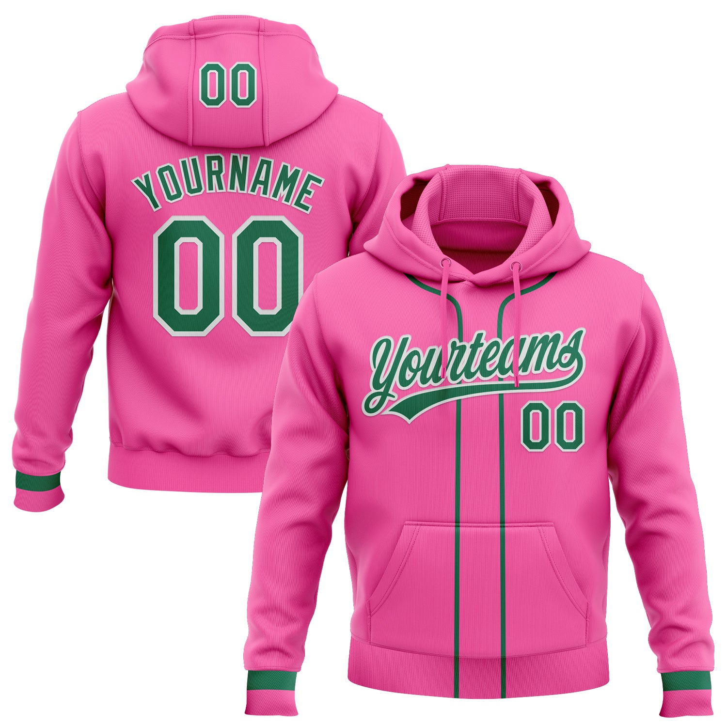 Custom Stitched Pink Kelly Green-White Baseball Pullover Sweatshirt Hoodie