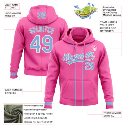 Custom Stitched Pink Light Blue-White Baseball Pullover Sweatshirt Hoodie