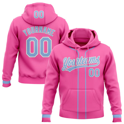 Custom Stitched Pink Light Blue-White Baseball Pullover Sweatshirt Hoodie