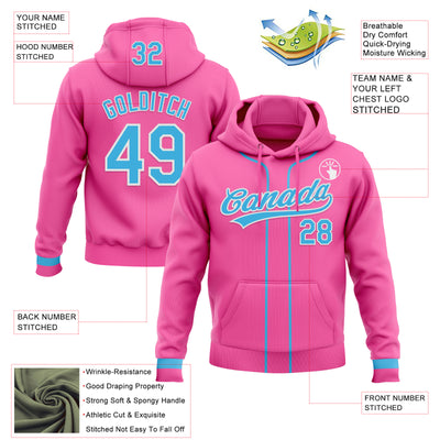 Custom Stitched Pink Sky Blue-White Baseball Pullover Sweatshirt Hoodie