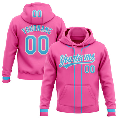 Custom Stitched Pink Sky Blue-White Baseball Pullover Sweatshirt Hoodie
