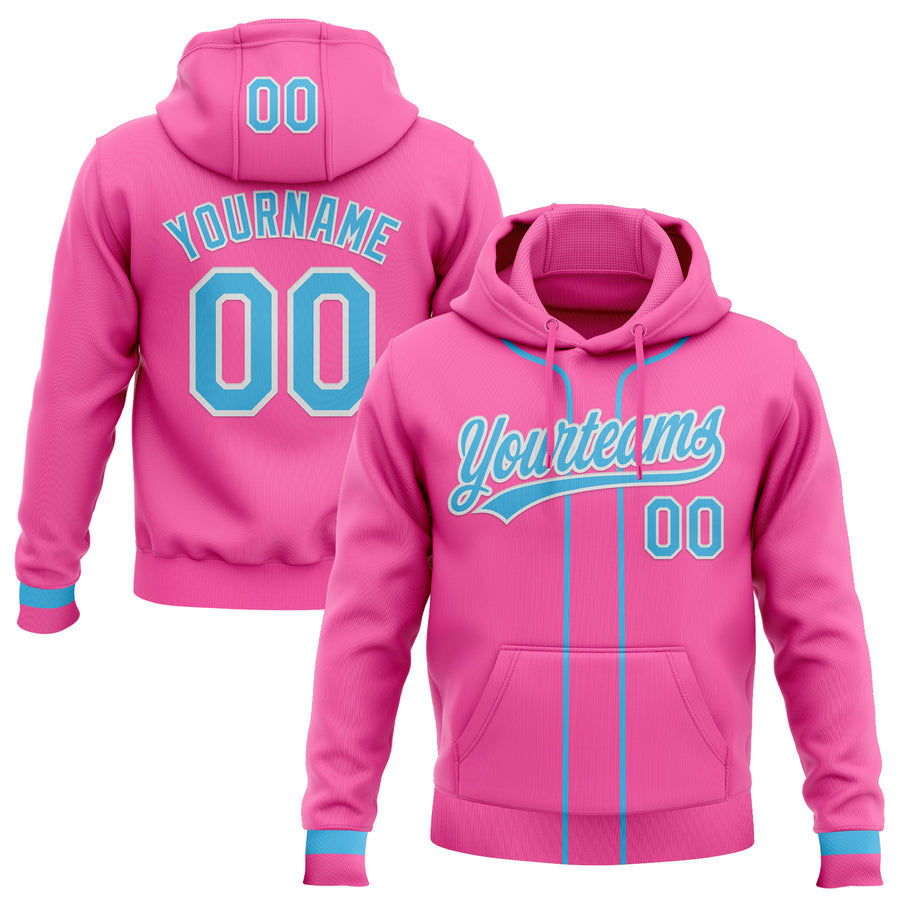 Custom Stitched Pink Sky Blue-White Baseball Pullover Sweatshirt Hoodie