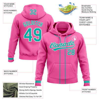 Custom Stitched Pink Aqua-White Baseball Pullover Sweatshirt Hoodie