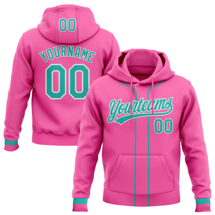Custom Stitched Pink Aqua-White Baseball Pullover Sweatshirt Hoodie