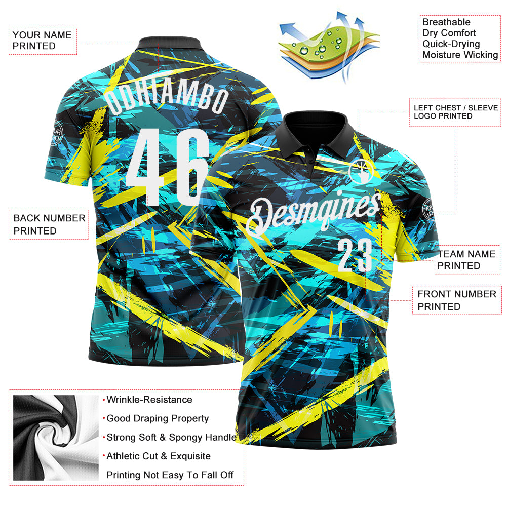 Custom Black White 3D Bowling Abstract Grunge Art Performance Polo Shirt