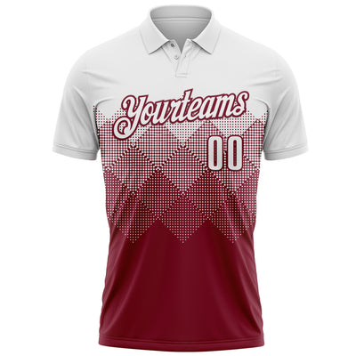 Custom White Crimson 3D Pattern Design Gradient Square Shape Performance Polo Shirt