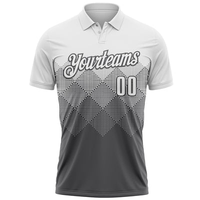 Custom White Steel Gray 3D Pattern Design Gradient Square Shape Performance Polo Shirt