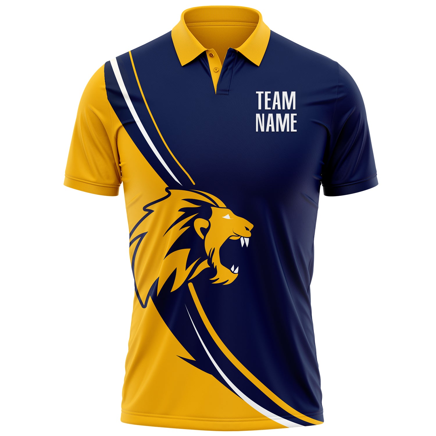 Custom Navy White-Gold 3D Pattern Design Animal Lion Performance Polo Shirt