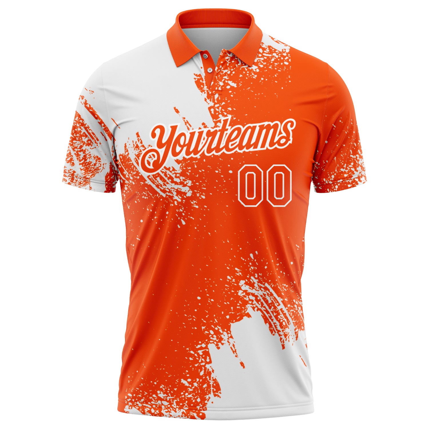 Custom White Orange 3D Pattern Design Abstract Brush Stroke Performance Polo Shirt
