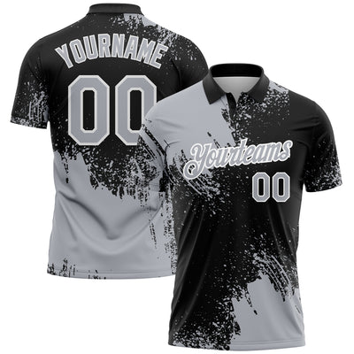 Custom Gray Black-White 3D Pattern Design Abstract Brush Stroke Performance Polo Shirt