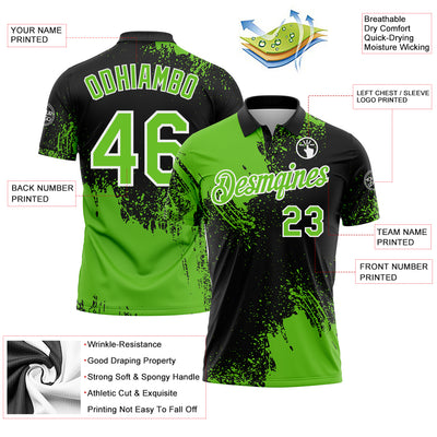 Custom Aurora Green Black-White 3D Pattern Design Abstract Brush Stroke Performance Polo Shirt