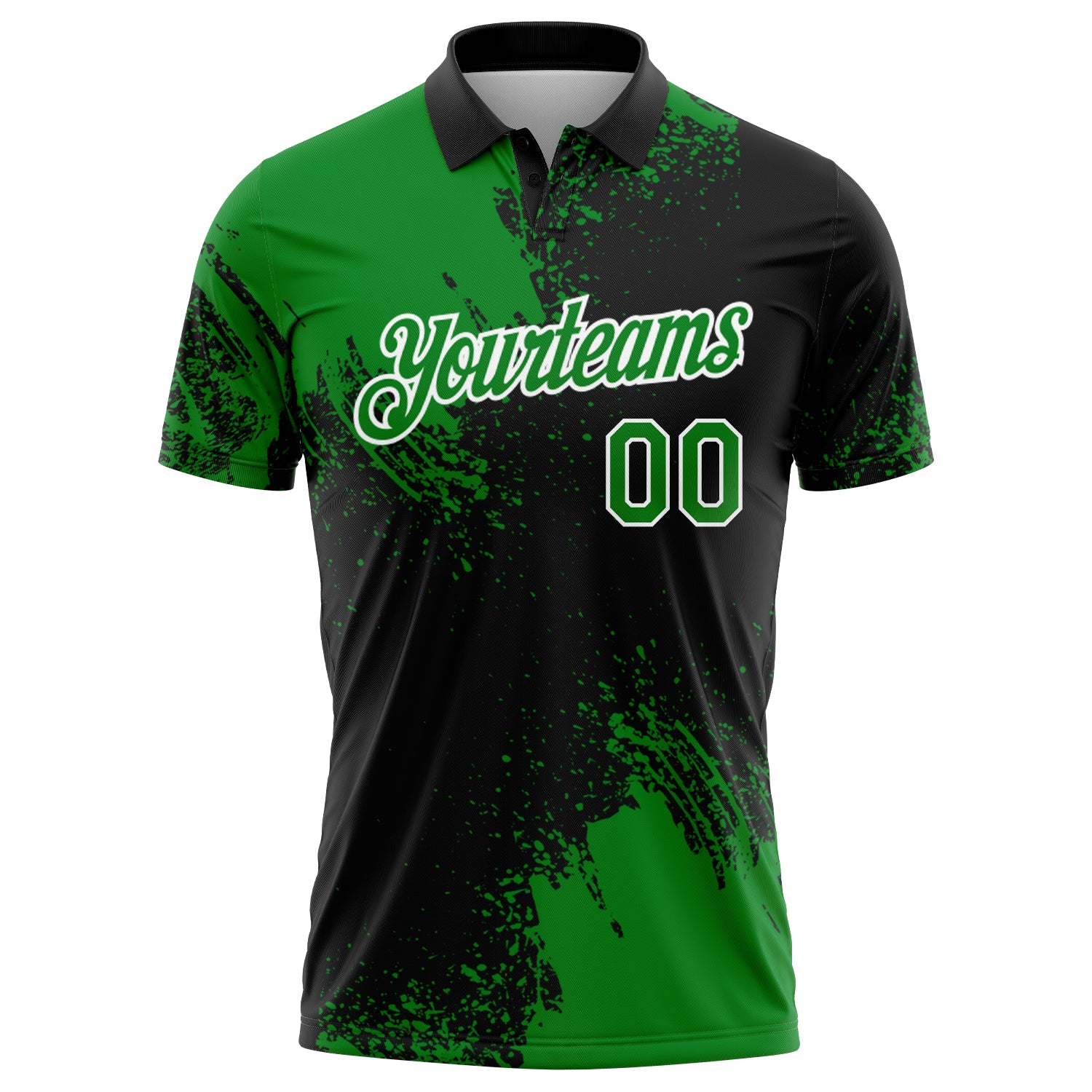 Custom Grass Green Black-White 3D Pattern Design Abstract Brush Stroke Performance Polo Shirt