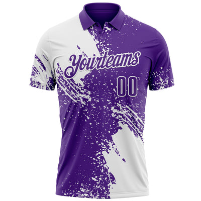 Custom White Purple 3D Pattern Design Abstract Brush Stroke Performance Polo Shirt