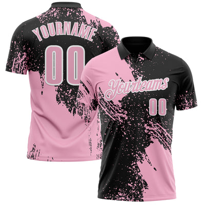 Custom Light Pink Black-White 3D Pattern Design Abstract Brush Stroke Performance Polo Shirt