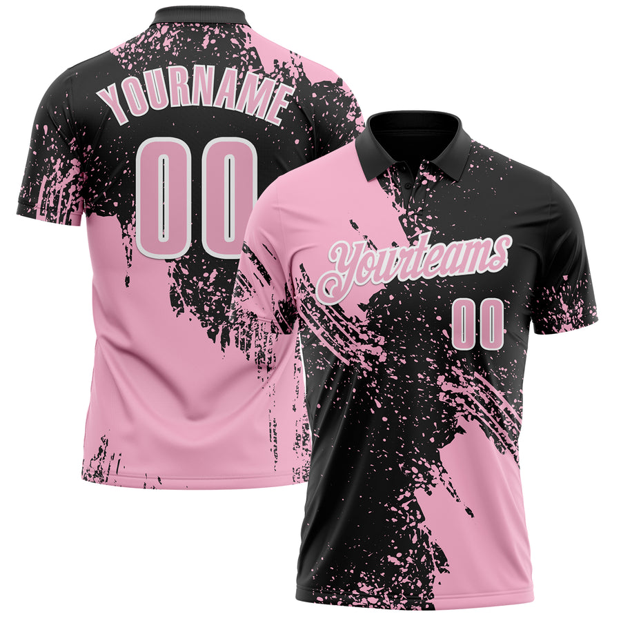 Custom Light Pink Black-White 3D Pattern Design Abstract Brush Stroke Performance Polo Shirt