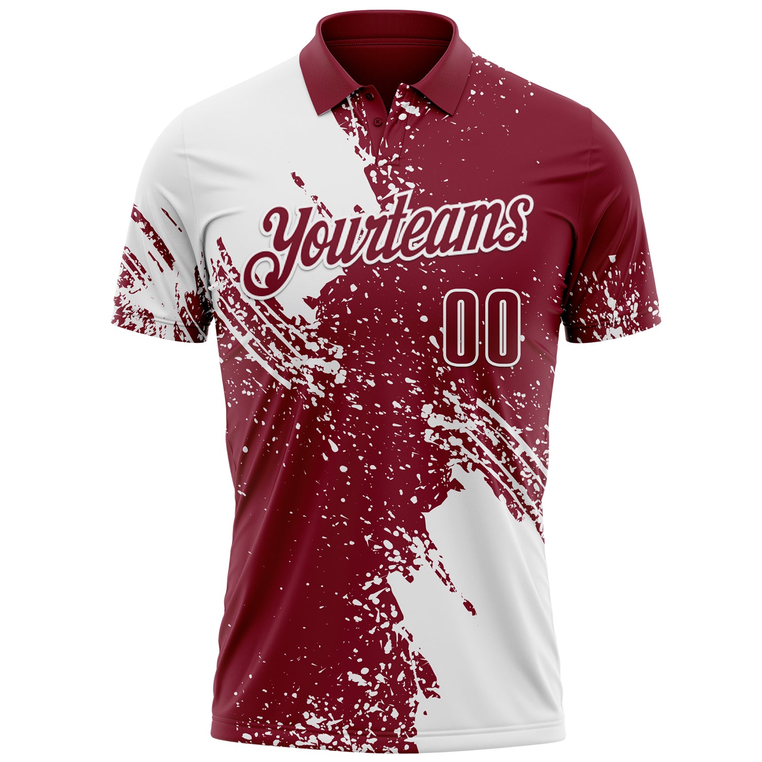 Custom White Crimson 3D Pattern Design Abstract Brush Stroke Performance Polo Shirt