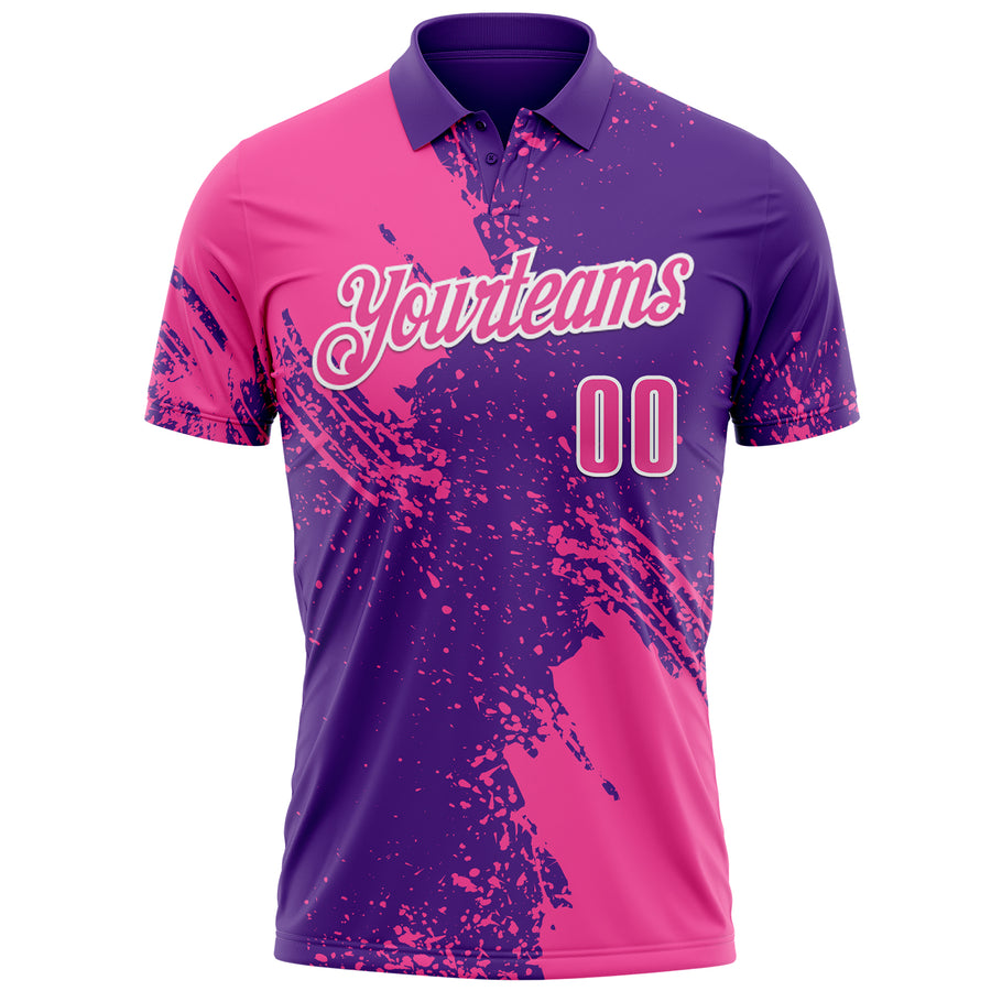 Custom Pink Purple-White 3D Pattern Design Abstract Brush Stroke Performance Polo Shirt