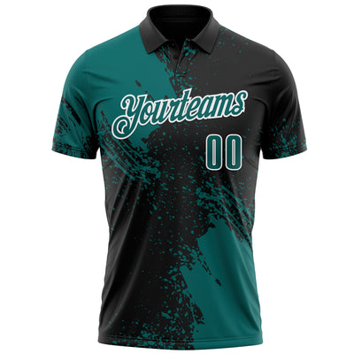 Custom Teal Black-White 3D Pattern Design Abstract Brush Stroke Performance Polo Shirt
