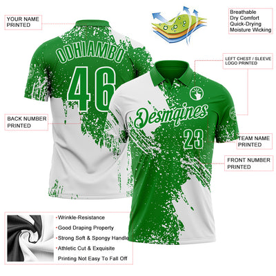 Custom White Grass Green 3D Pattern Design Abstract Brush Stroke Performance Polo Shirt