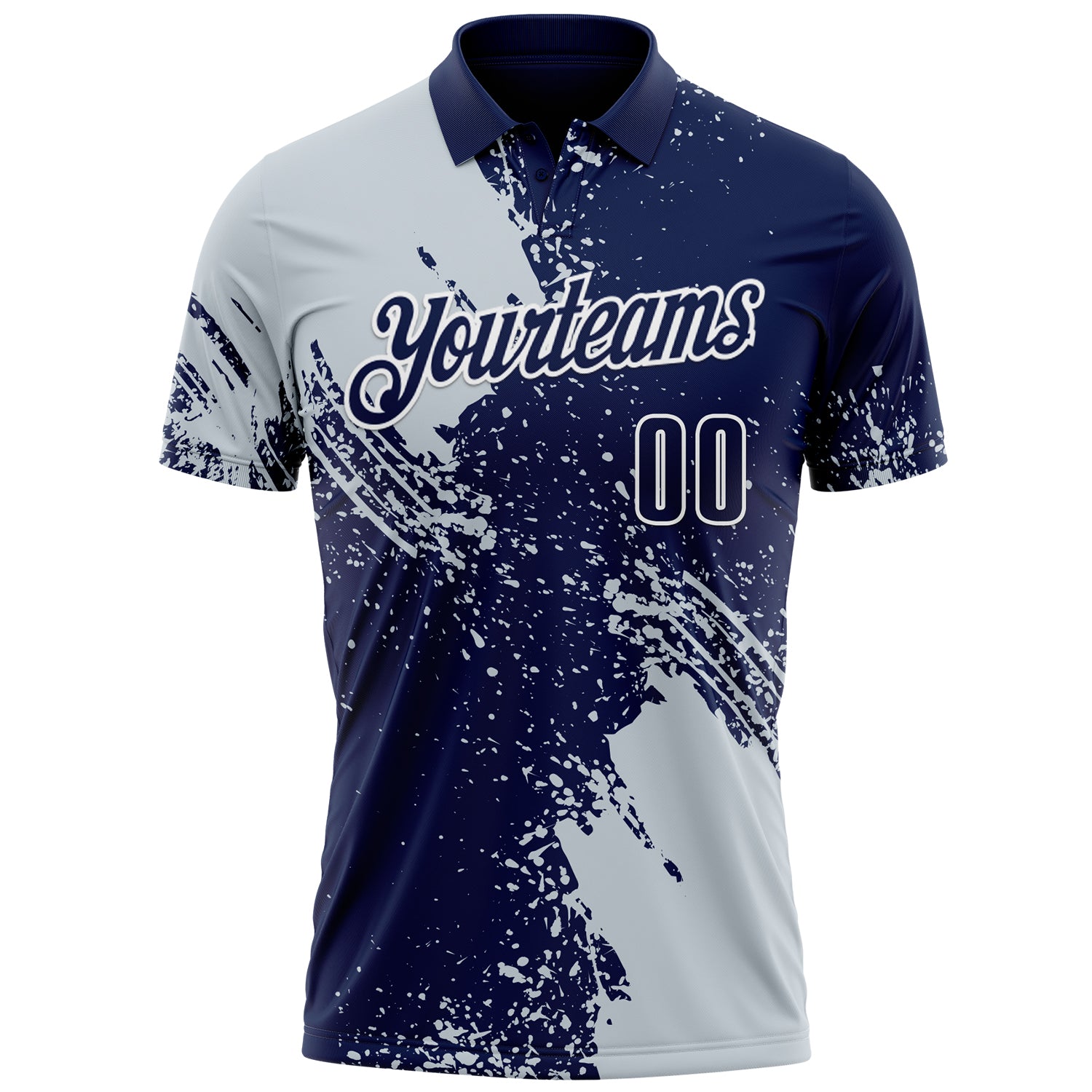 Custom Silver Navy-White 3D Pattern Design Abstract Brush Stroke Performance Polo Shirt